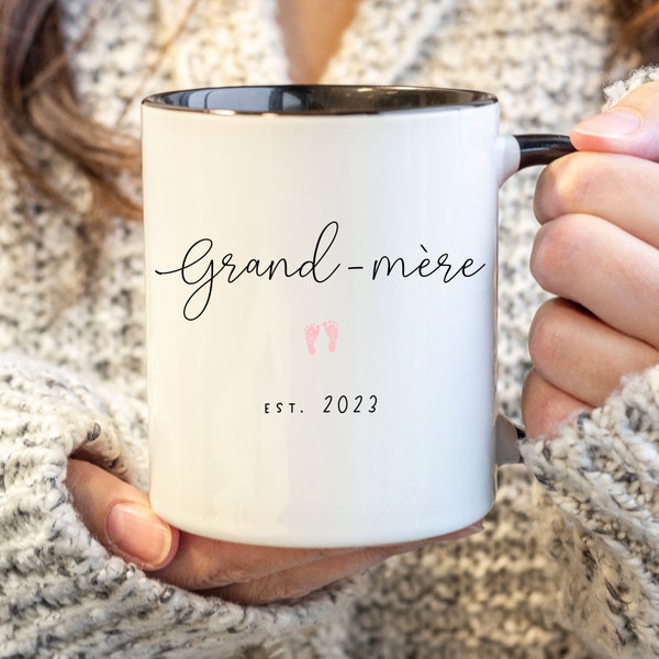 Grand-mere Est 2024 Mug | Gift for Pregnancy Reveal Box to Grandparents for First Baby | Mother's Day New Grandma | Established 2023