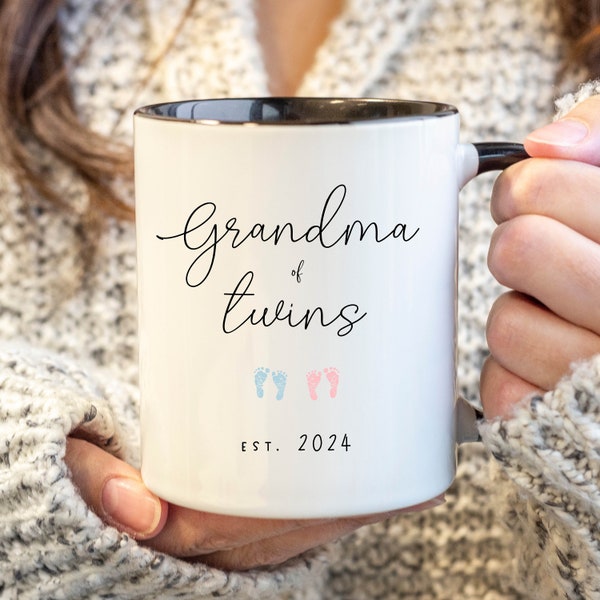 Grandma of Twins Gender Reveal Gift Coffee Mug Established 2024 or 2023 for Twin Grandma | Twin Announcement | Twin Baby Gifts