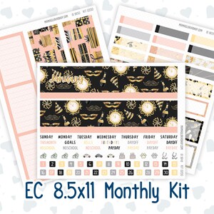EC 8.5x11 Mensual - Kit 0200 - Hora dorada - Enero - Año nuevo - Para planificadores de Erin Condren