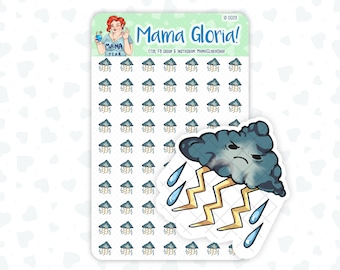 Thunderstorm, lightning weather stickers for planners, ID 0029