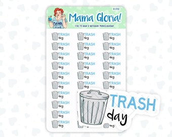 Trash day-tekststickers voor planners, ID 0132