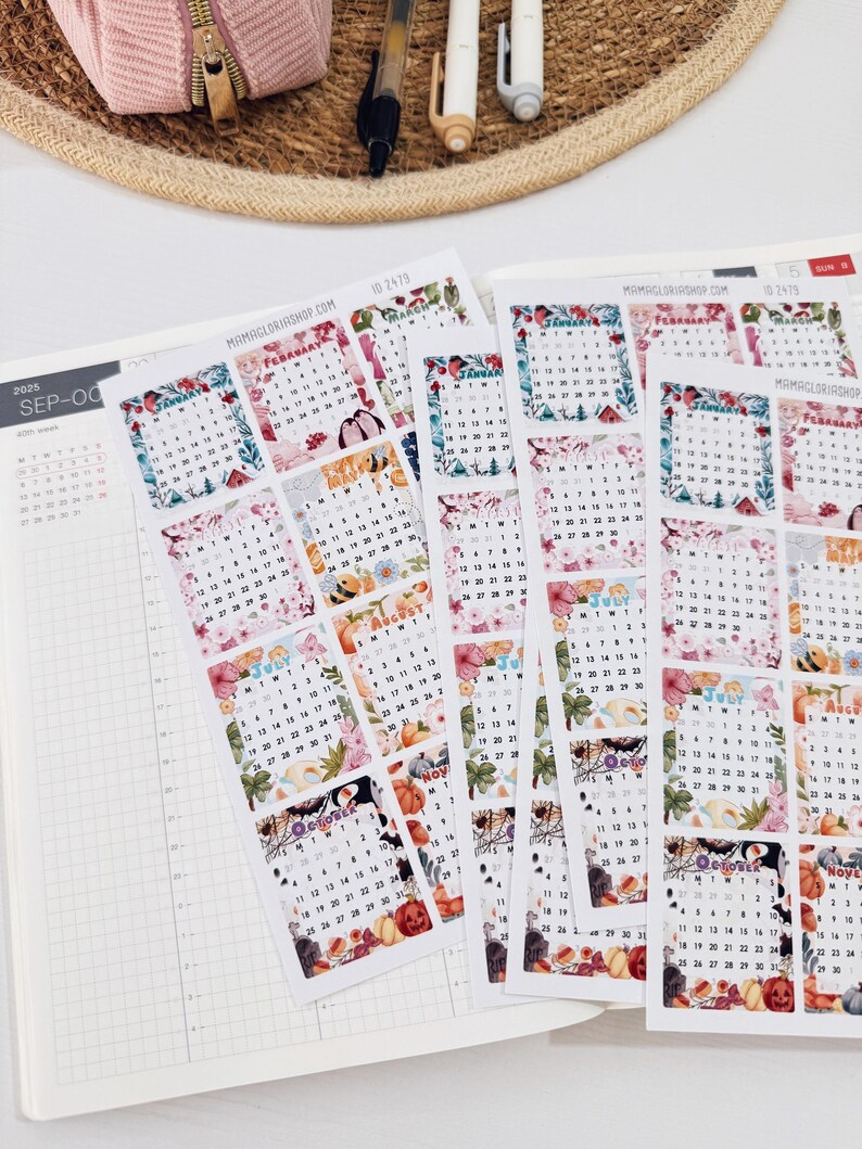 Mini Monthly Calendar Stickers 2026 — Sunday or Monday Start | Small ...