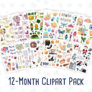 12-Month Clipart Pack - 2025 -  For Planners