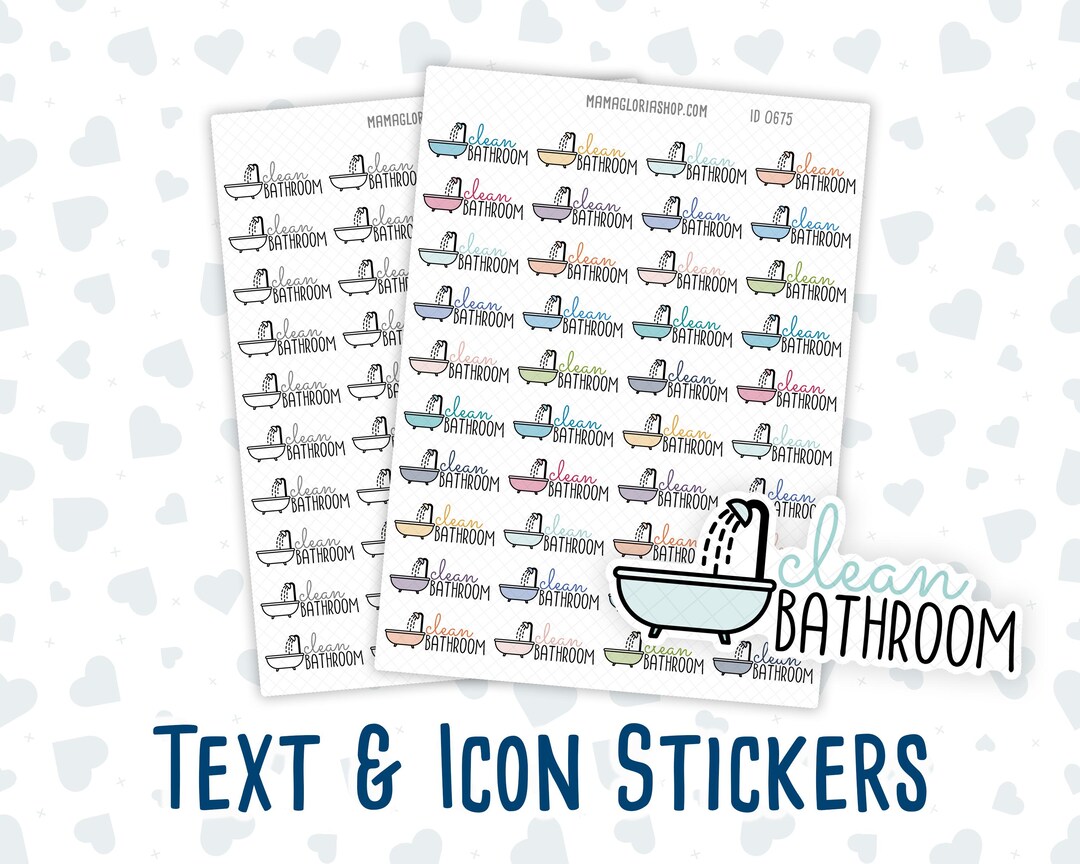 Clean Bathroom - Text Sticker With Icon - Etsy