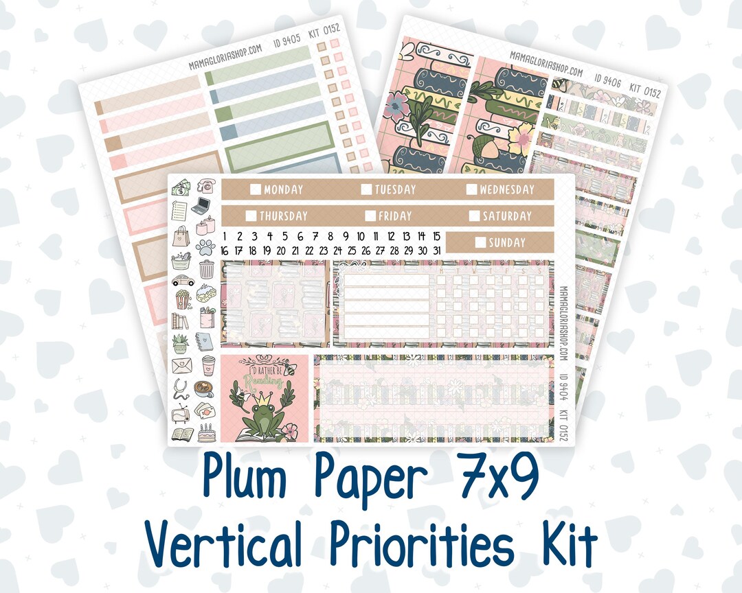 Kit 0152 7x9 Plum Paper Vertical Priorities - Froggy Reads - Planner - Etsy