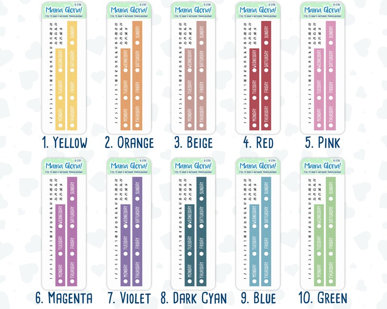 Days Of The Week Stickers Erin Condren 0786,0787,0788,0789,0790,0791,0792,0793,0794,0795 Solid Line For Planners ID 0785