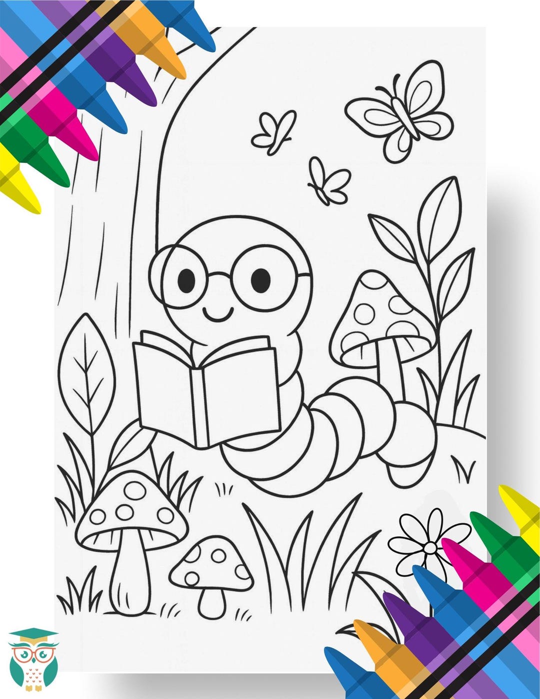 Book Worm Coloring Page - Etsy
