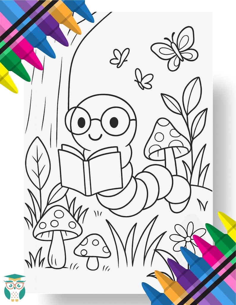 Book Worm Coloring Page - Etsy
