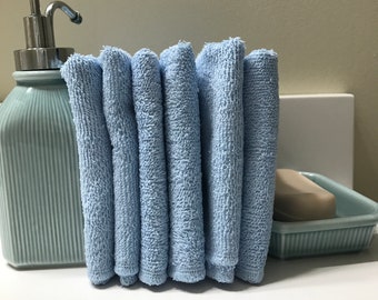 Light blue cotton terry cloth 6-pack, 11" x 11", wash cloths, face cloths, cleaning cloths