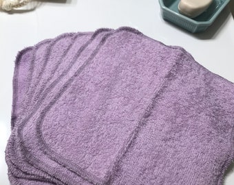 Lilac cotton terry cloth 6-pack, 9" x 9" wash cloths, face cloths, cleaning cloths