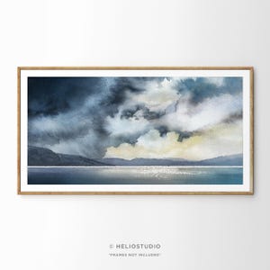 Stormy Ocean Watercolor Print: Abstract Coastal Cloudscape Art