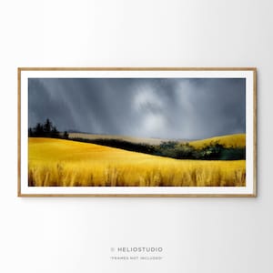 Yellow Fields Landscape wall art: Storm Cloud Watercolor, Farmhouse Decor