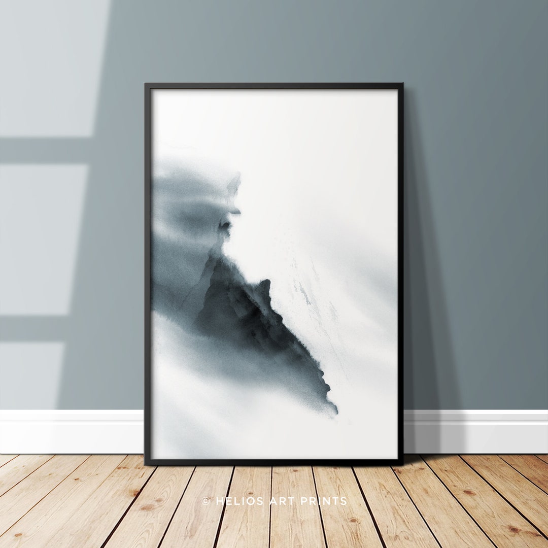 Snowy Mountain Wall Art. Black and White Mountain Peak Art Print ...