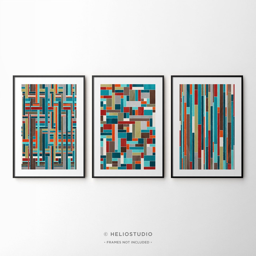 Mid Century Modern Geometric Wall Art Set: Abstract Watercolor ...
