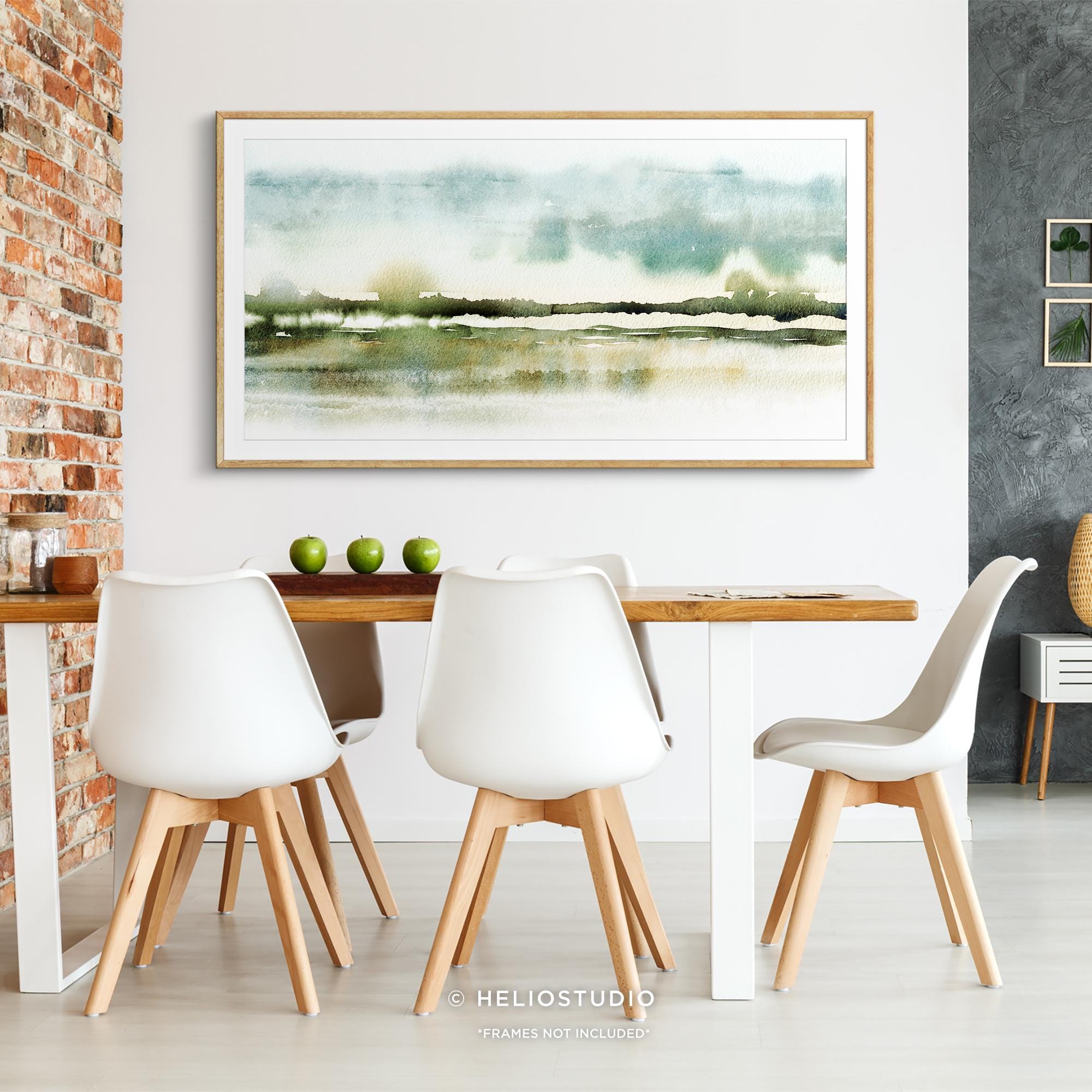 Blue Green Abstract Landscape Watercolor Print.panoramic