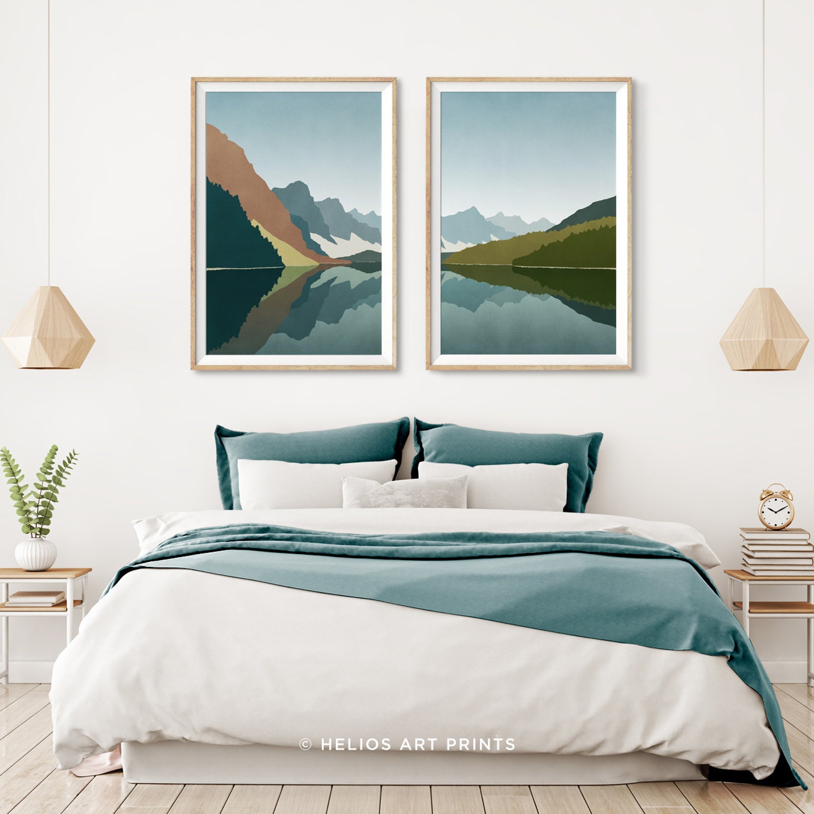 Two Piece Mountain Lake Art Prints. Set of 2 Mid Century - Etsy