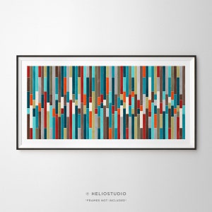 Mid Century Panoramic Watercolor Print: Abstract Wall Art
