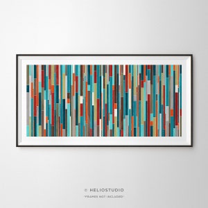 Mid Century Abstract Art Print. Extra Large Abstract Art in Turquoise, Teal, Orange, Olive, Red, Grey, Blue. Midcentury Geometric Wall Art.