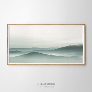 Misty Mountain Sage Green Art Print:  Valley Landscape Extra Large Wall Art