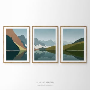 Mid-Century Mountain Lake Art Prints: Banff Panorama Set of 3