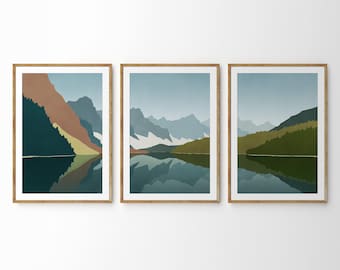 Mid-Century Mountain Lake wall arts: Banff Panorama Set of 3