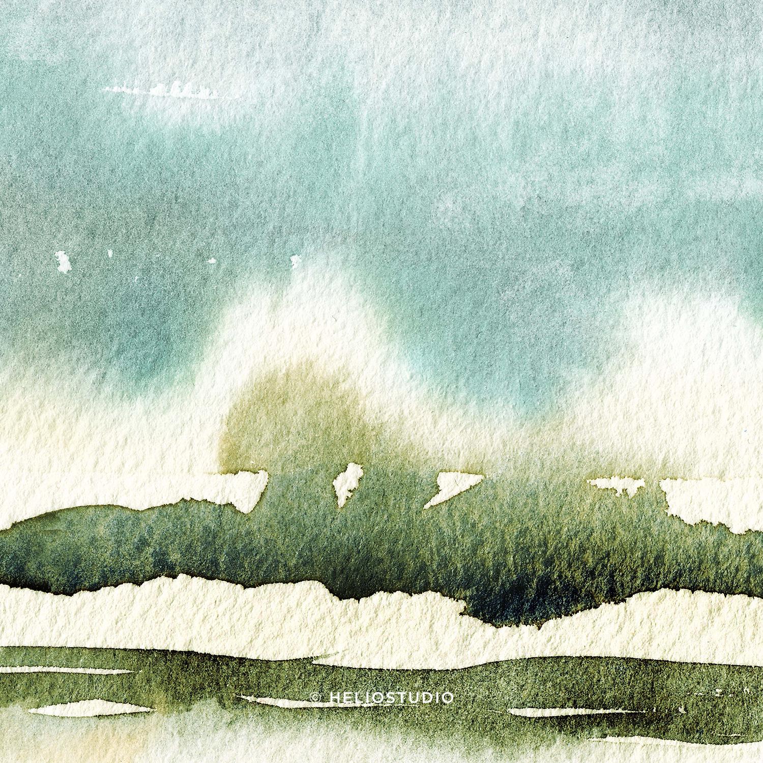 Set of Three Blue Green Abstract Savannah Landscape Wall Arts. 3