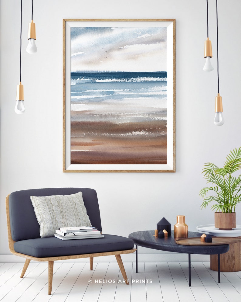 Beach Wall Art. Blue and Brown Art Print. Coastal Cloudscape Etsy