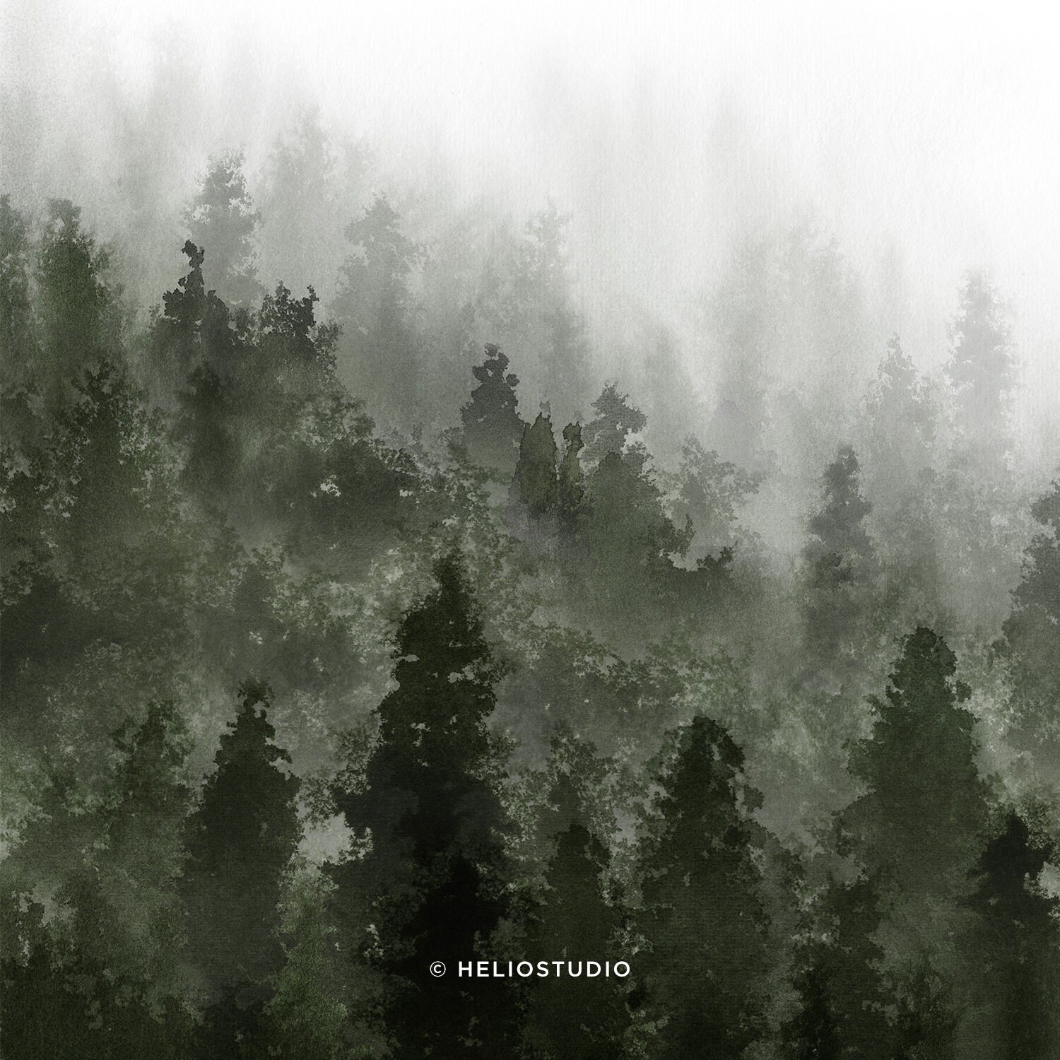 Misty Forest Art Print,misty Mountain Forest Large Wall Art,green Pine ...