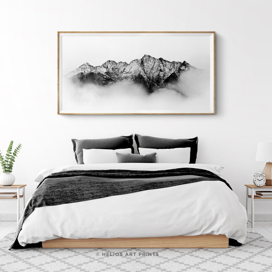 Misty Mountain Range Wall Art Panorama. Large Black and White Etsy UK