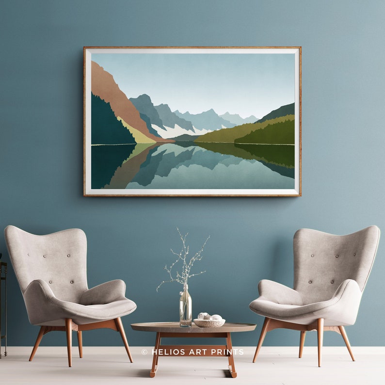 Midcentury Mountain Panorama Wall Art Mountain Lake Landscape | Etsy