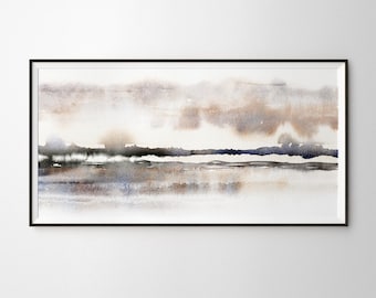 Abstract Savannah Watercolor Print: Brown Grey Landscape Panorama