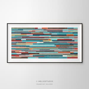 Extra Large Abstract Art Print. Mid Century Abstract Art in Turquoise, Teal, Orange, Olive, Red, Grey, Blue. Midcentury Geometric Wall Art.