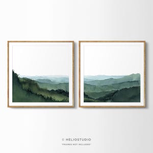Bergtaler Aquarell Art Prints: Misty Hills Landschaftsset