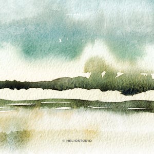 Blue Green Abstract Landscape Watercolor Print.panoramic Watercolour ...