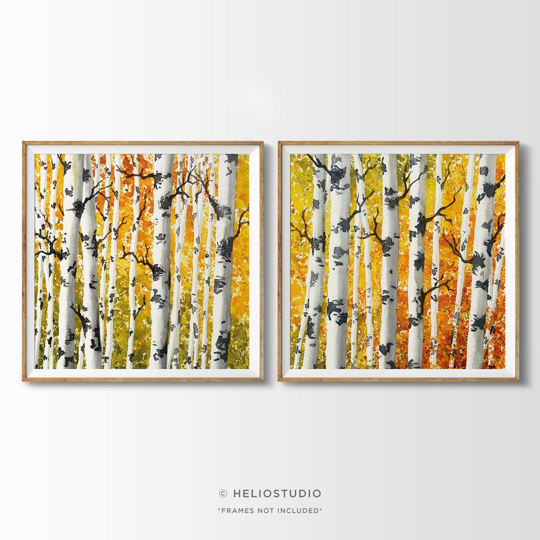 Autumn Birch Tree Watercolor Print Set: Rustic Fall Forest Art - Etsy