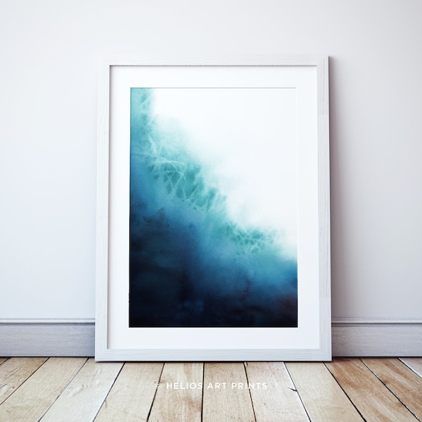 Abstracte aquarel penseelstreek kunst aan de muur: blauw turkoois groenblauw