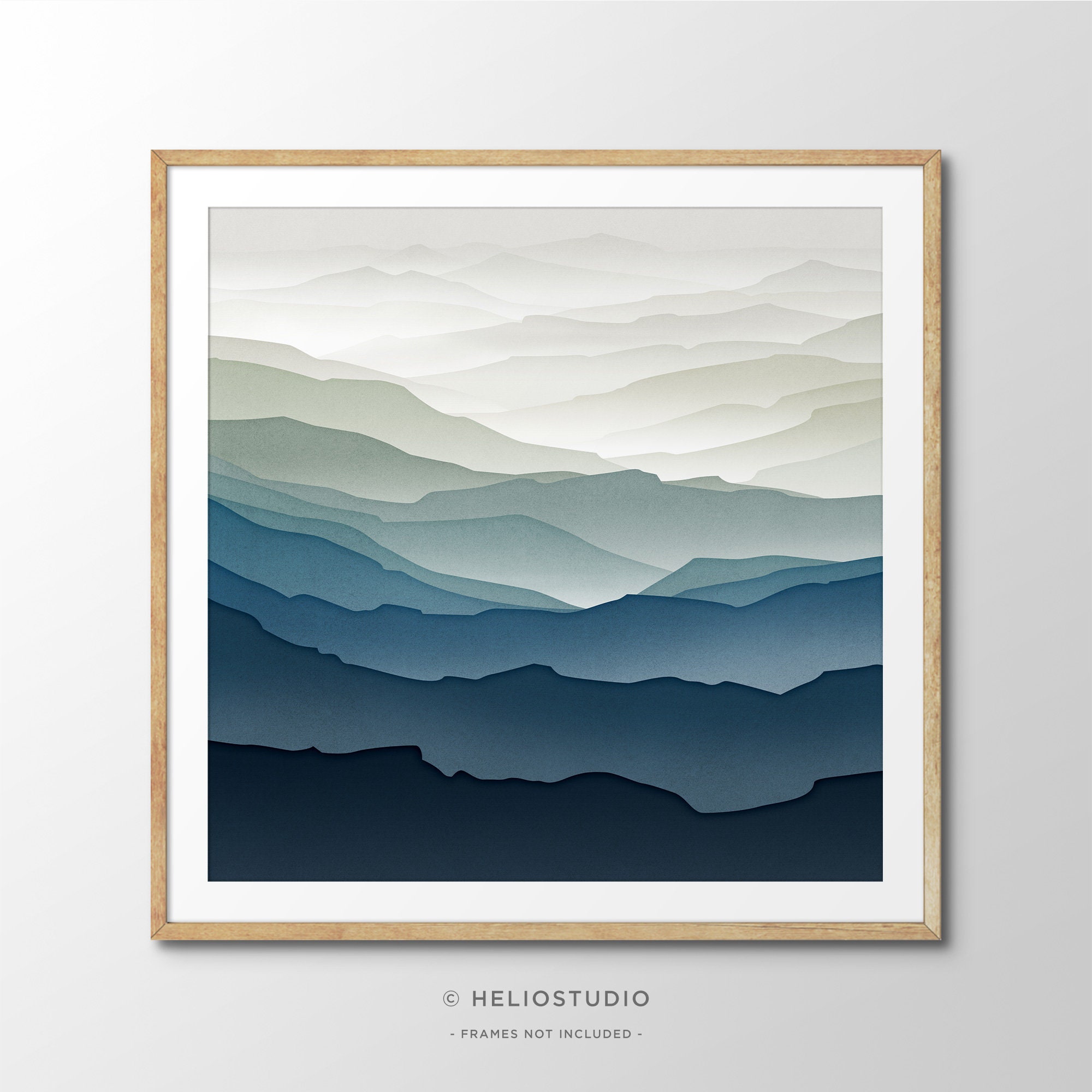 Blue Mountain Valley Art Print: Misty Midcentury Landscape
