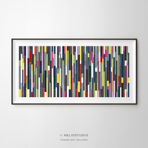 Mid Century Geometric Abstract Art Print. Midcentury Wall Art in Lime Green, Yellow, Neon Pink, Grey, Red and Indigo. XL Video Arcade Art.