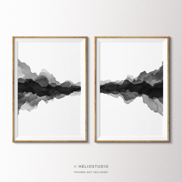 Two Piece Wall Art Abstract Minimalist Landscape Watercolour. Black And White Abstract Print Modern Art. Wall Abstract Minimalist Set Of 2