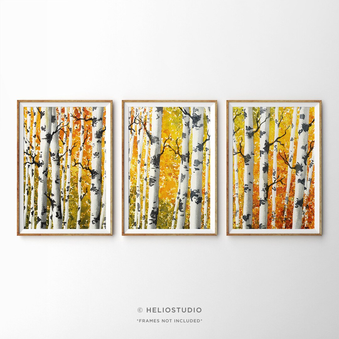 Set of Three Fall Forest Watercolor Prints. 3 Piece Autumn Trees ...