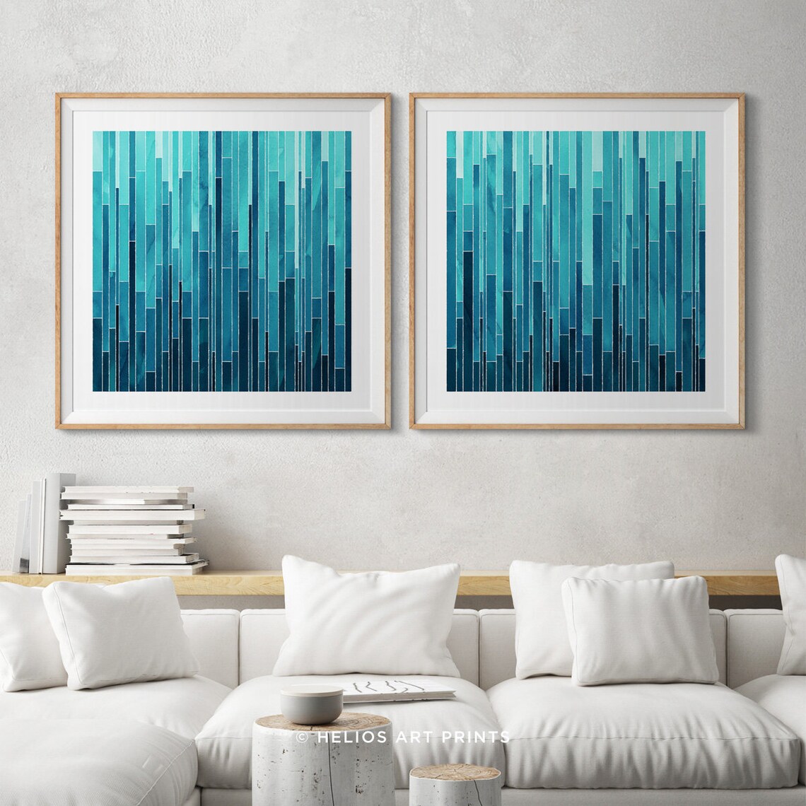 Set of 2 Watercolor Abstract Wall Art Prints in Turquoise Etsy UK
