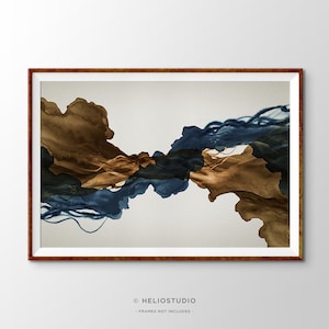 Ink Blue and Sepia Vintage Abstract Art Print. Extra Large Contemporary Classic Wall Art. Dining Room Decor. Brown Blue Black Abstract Cloud