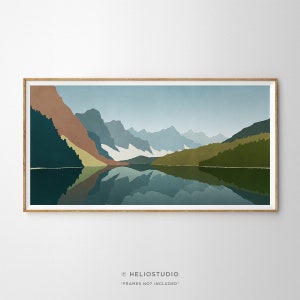 Midcentury Mountain Panorama Wall Art, Mountain Lake Landscape Art Print, Modern Mountainous River Valley Landscape Art, Banff Wilderness