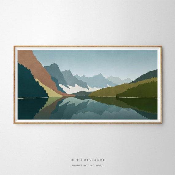 Midcentury Mountain Panorama Wall Art, Mountain Lake Landscape Art Print,  Modern Mountainous River Valley Landscape Art, Banff Wilderness - Etsy | Poster