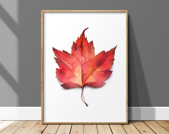 Watercolor Fall Leaf Print: Red, Gold, Copper Autumn Foliage