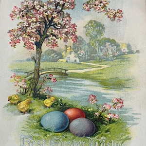 Tarjetas religiosas antiguas de Pascua, efímeras de Pascua