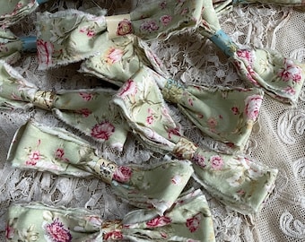 Hand torn ribbons using vintage peonies and roses 100% soft cotton fabric