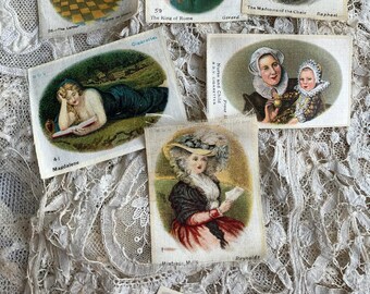 Antique Itallian silk Old Masters Portraits, Crafting silk miniature silks, Vintage Journaling Silk portrait scraps (Group 1)