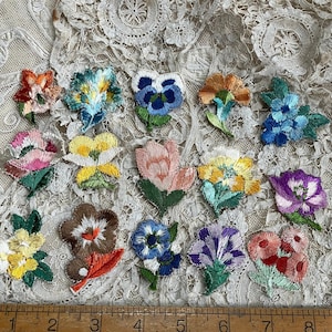 Appliques de fleurs brodées en soie antiques, appliques de couture, ajouts de journaux