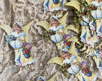 25 biglietti d'auguri in stile antico con angeli vittoriani d'epoca, etichette regalo di Natale